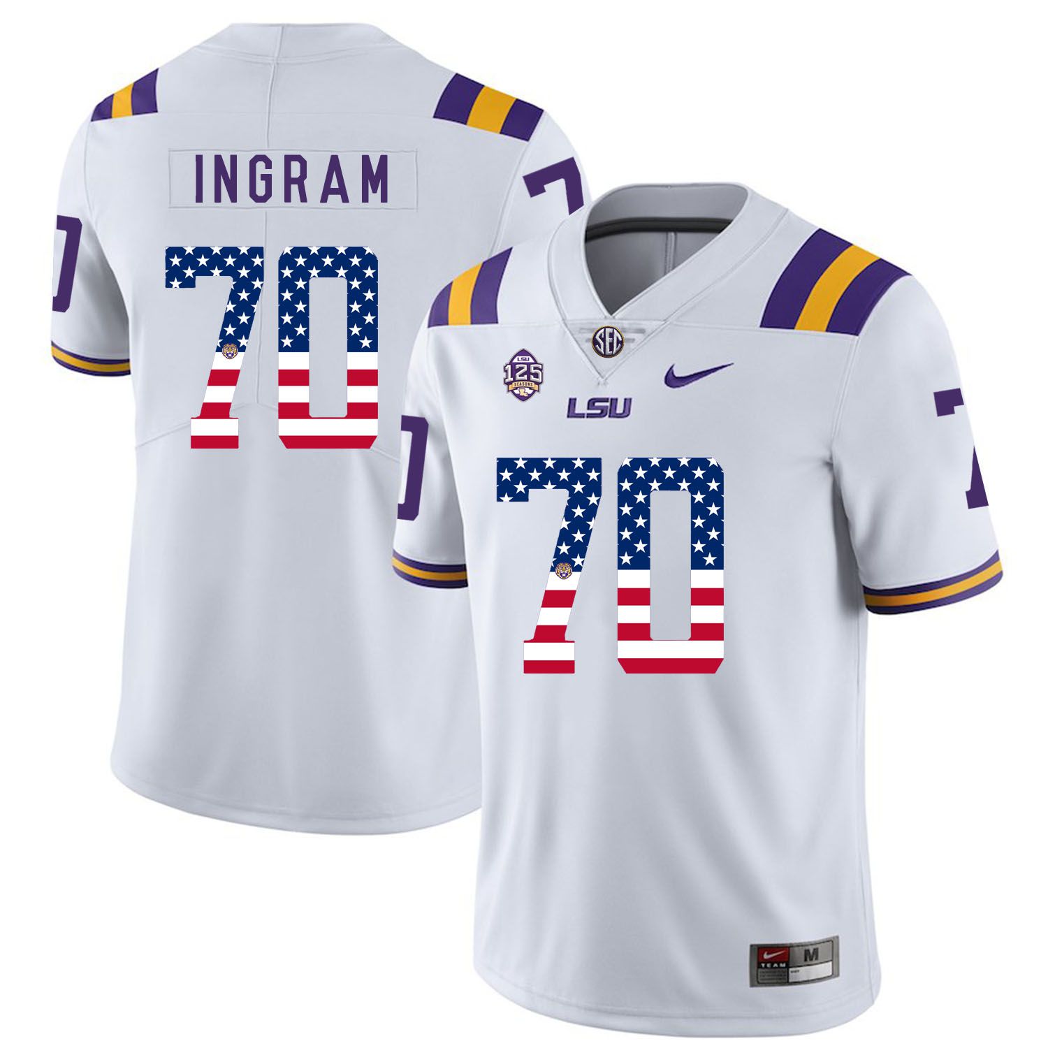 Men LSU Tigers #70 Ingram White Flag Customized NCAA Jerseys